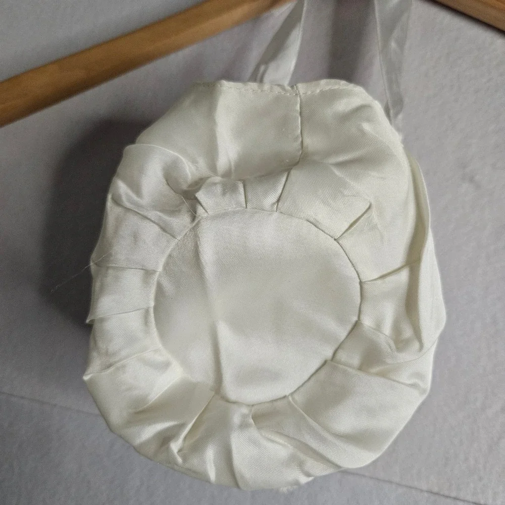Vintage Ivory Satin Christening Gown Set Coat Bonnet Lace Smocked Baptism 6-9mos